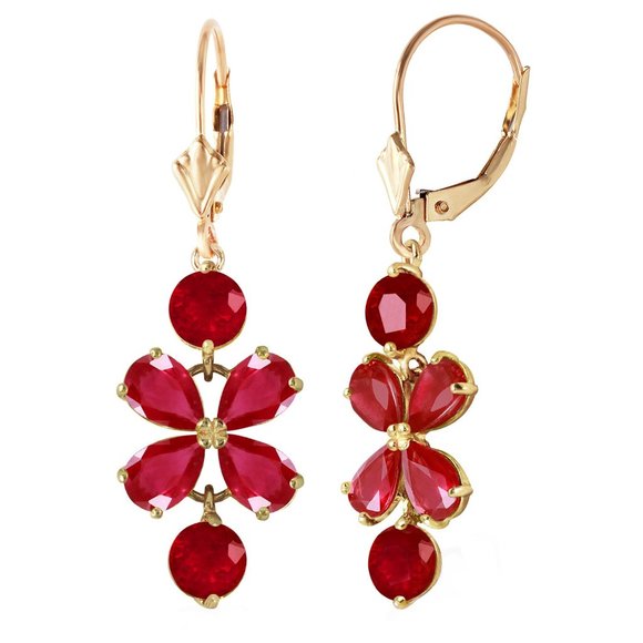 14K. GOLD CHANDELIER EARRING WITH NATURAL RUBIES - Picture 1 of 6